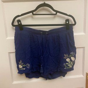 Francesca's Blue Rain Navy Embroidered shorts - Size Large